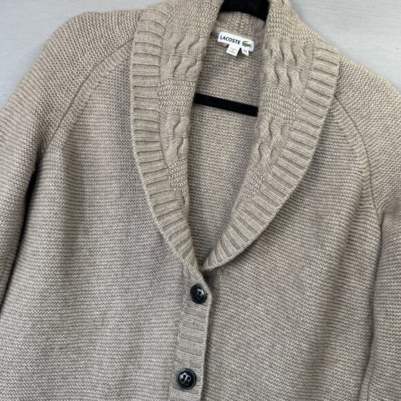 Lacoste Shawl Collar Cardigan Womens M FR 38 Beige Wool Cashmere Rabbit Blend - Picture 3 of 8